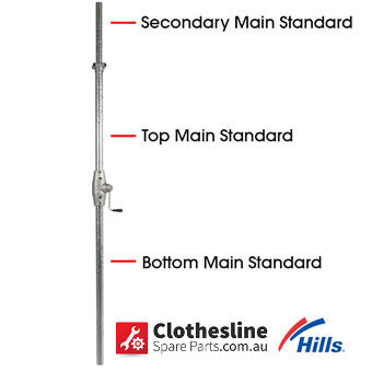 Hills Hoist Secondary Main Standard, Top Main Standard, Bottom Main Standard Assembled 